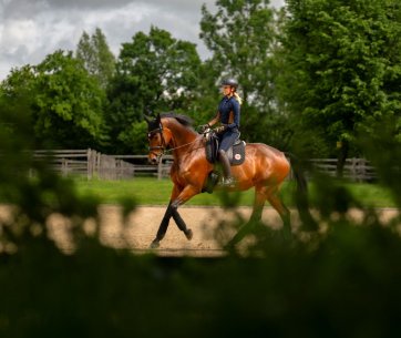 Jessica entraîne son cheval à l’extérieur à Aubenhausen